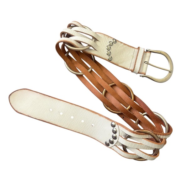 Linea Pelle Accessories - Rare VTG Linea Pelle Handmade Multi Strand Leather Ring Belt Stud Brass Buckle S